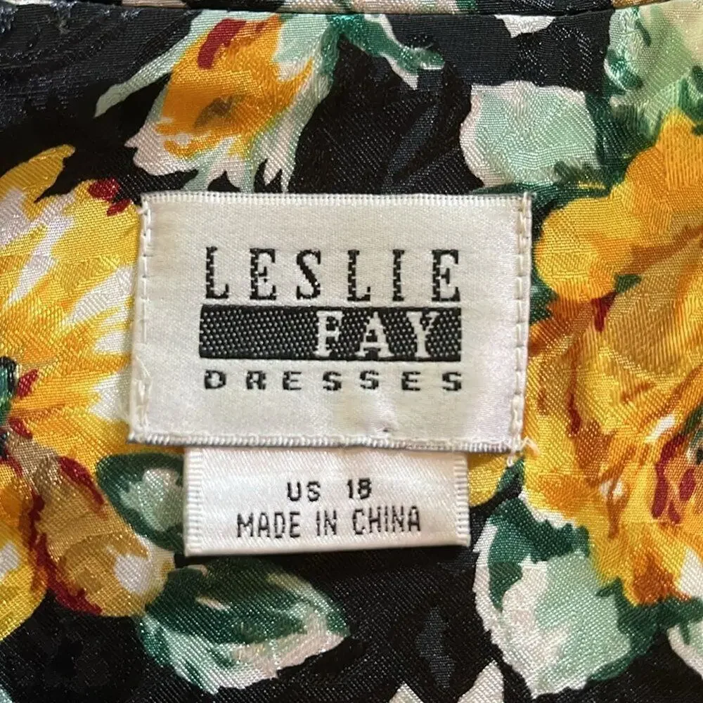 Leslie Fay Vibrant Floral Black Yellow Green Jacket Size 18 - Picture 7 of 9